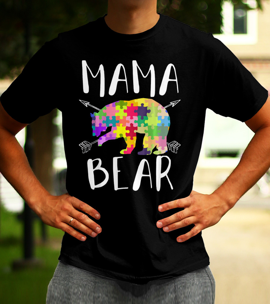 Mama Bear Autism Mom Awareness Puzzle Piece Arrows T-Shirt
