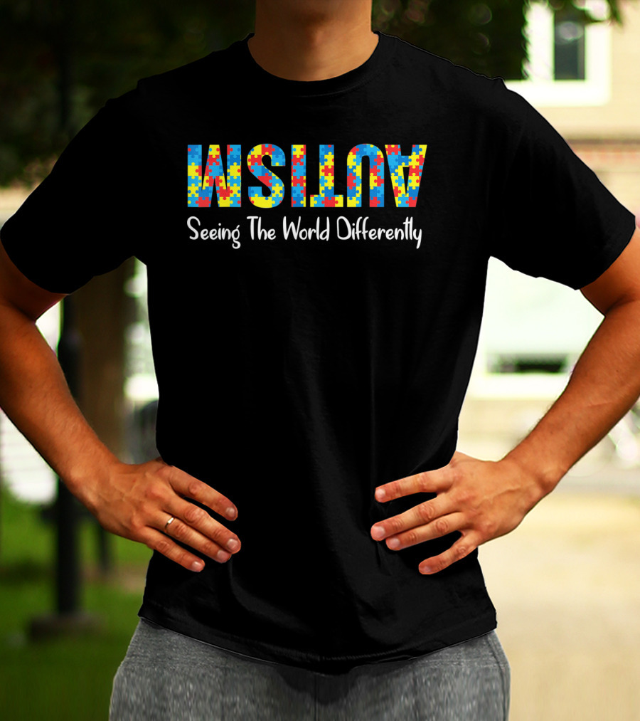 Mens Autism Awareness Seeing The World Differently T-Shirt