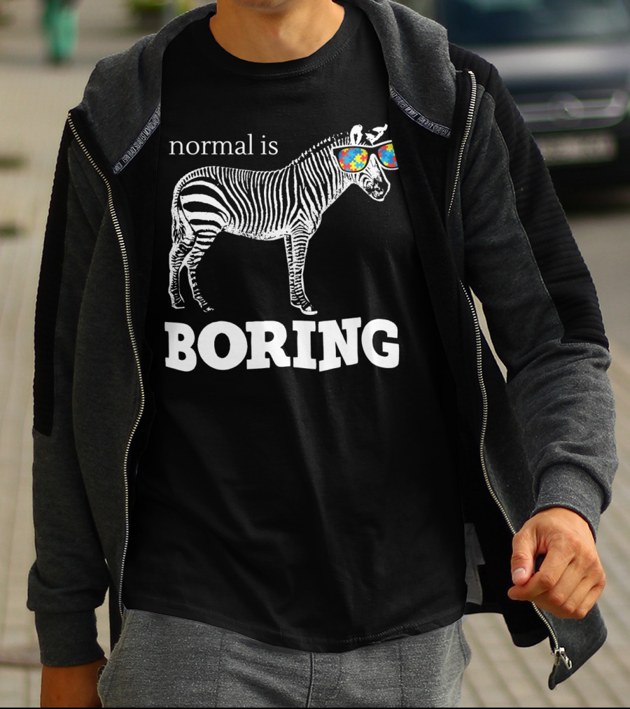 Normal Is Boring Zebra With Puzzle Piece Sunglasses Autism Awareness T-Shirt