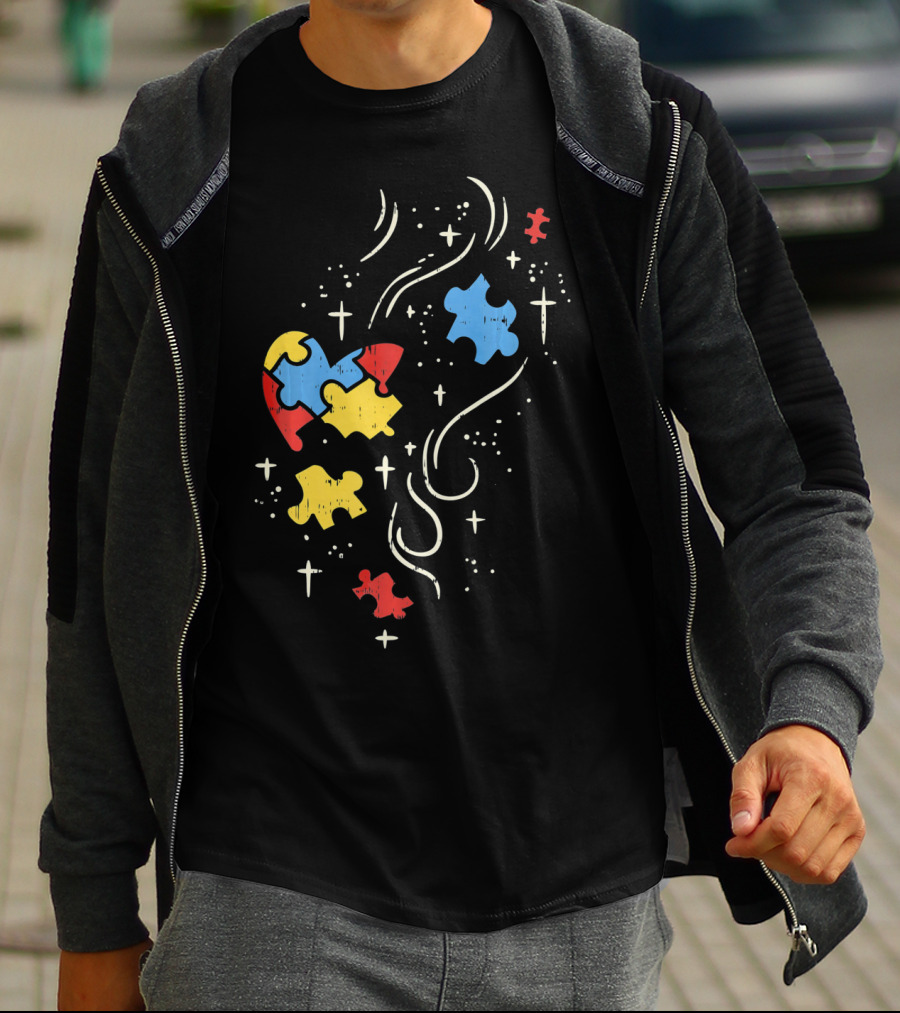 Autism Awareness Puzzle Ribbon Heart Crosses T-Shirt