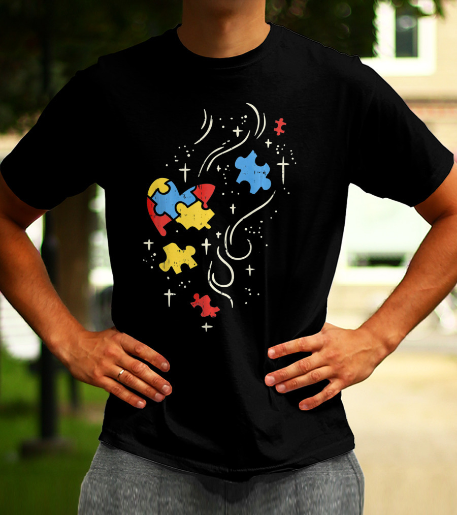 Autism Awareness Puzzle Ribbon Heart Crosses T-Shirt