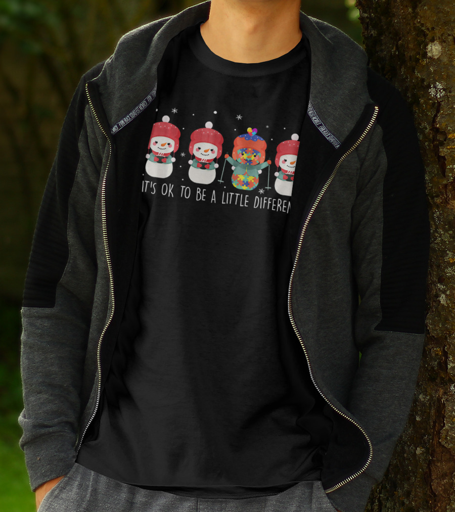Snowman It's OK To Be A Little Different Autism Puzzle Piece Bowtie T-Shirt