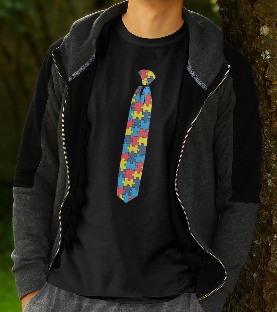 Unique Autism Awareness Day Puzzle Pattern TIE T-Shirt