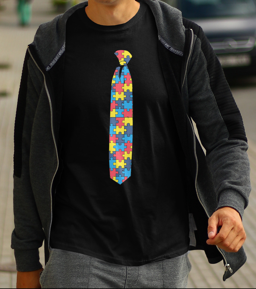 Unique Autism Awareness Day Puzzle Pattern TIE T-Shirt