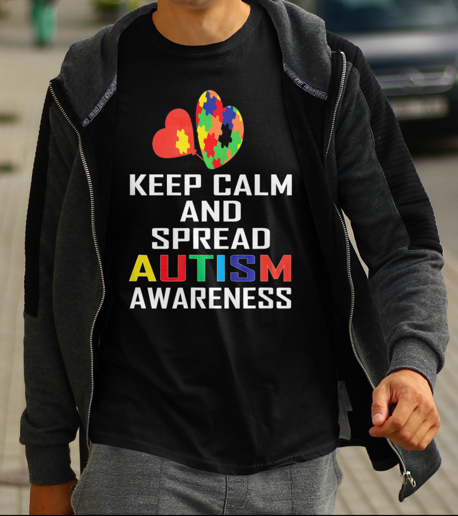 Keep Calm And Spread Autism Awareness Puzzle Heart T-Shirt