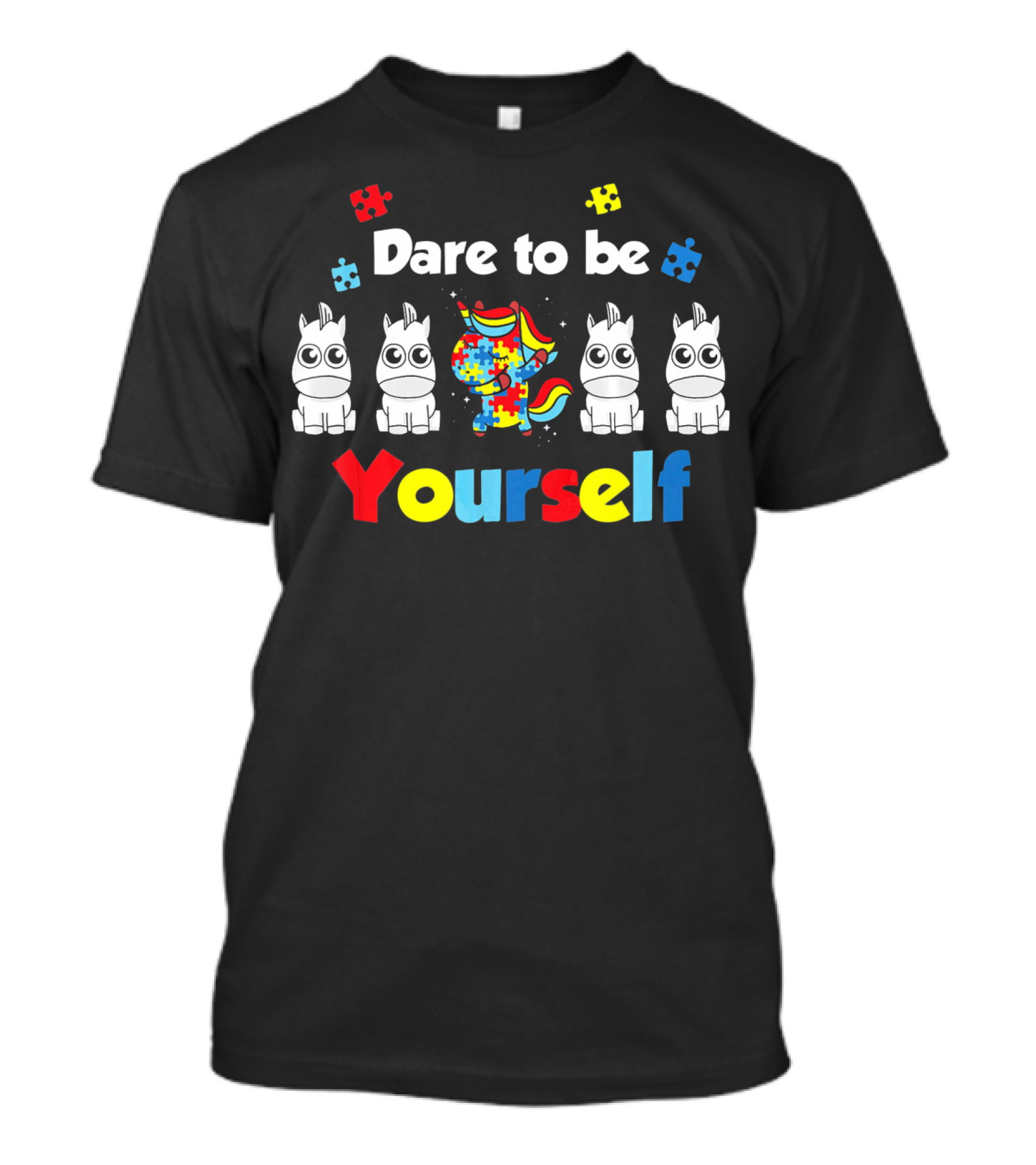 Dare To Be Yourself Unicorn Dabbing Autism Puzzle Pieces T-Shirt