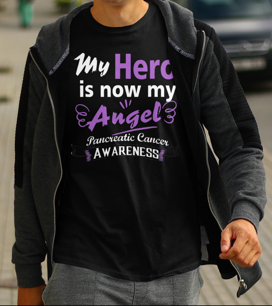 My Hero Is Now My Angel Pancreatic Cancer Awareness T-Shirt
