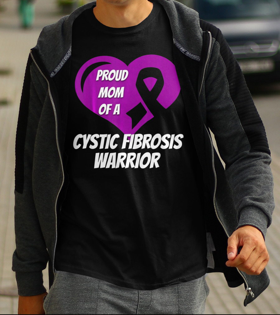 Proud Mom Of A Cystic Fibrosis Warrior Purple Ribbon Heart T-Shirt
