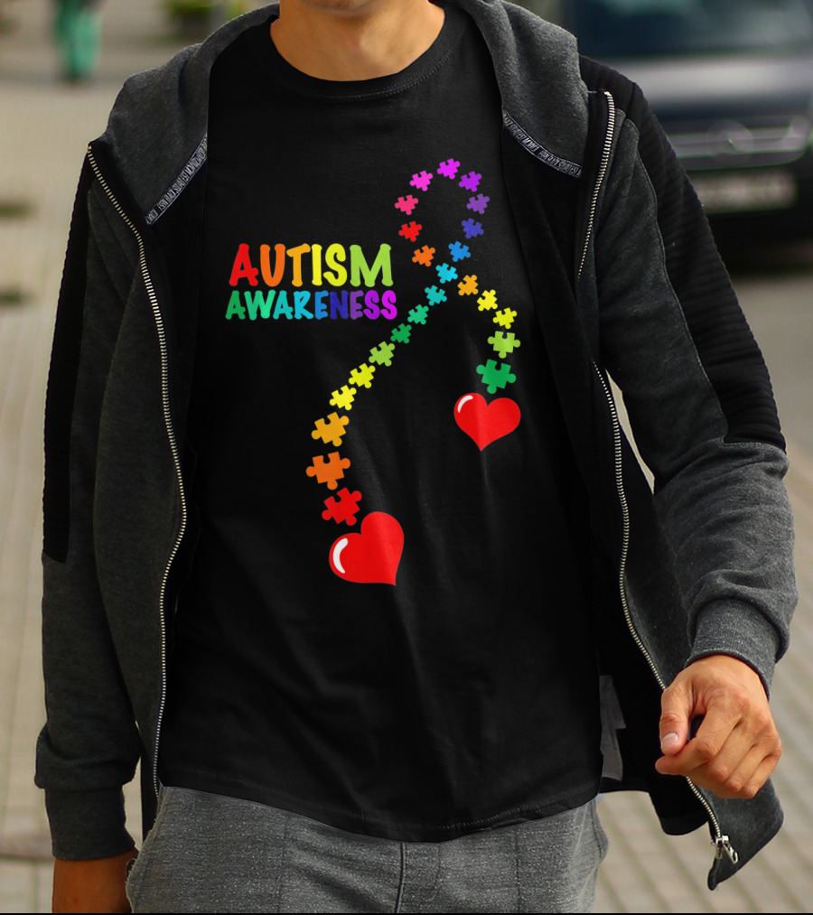 Autism Awareness Puzzle Heart Ribbon Rainbow T-Shirt