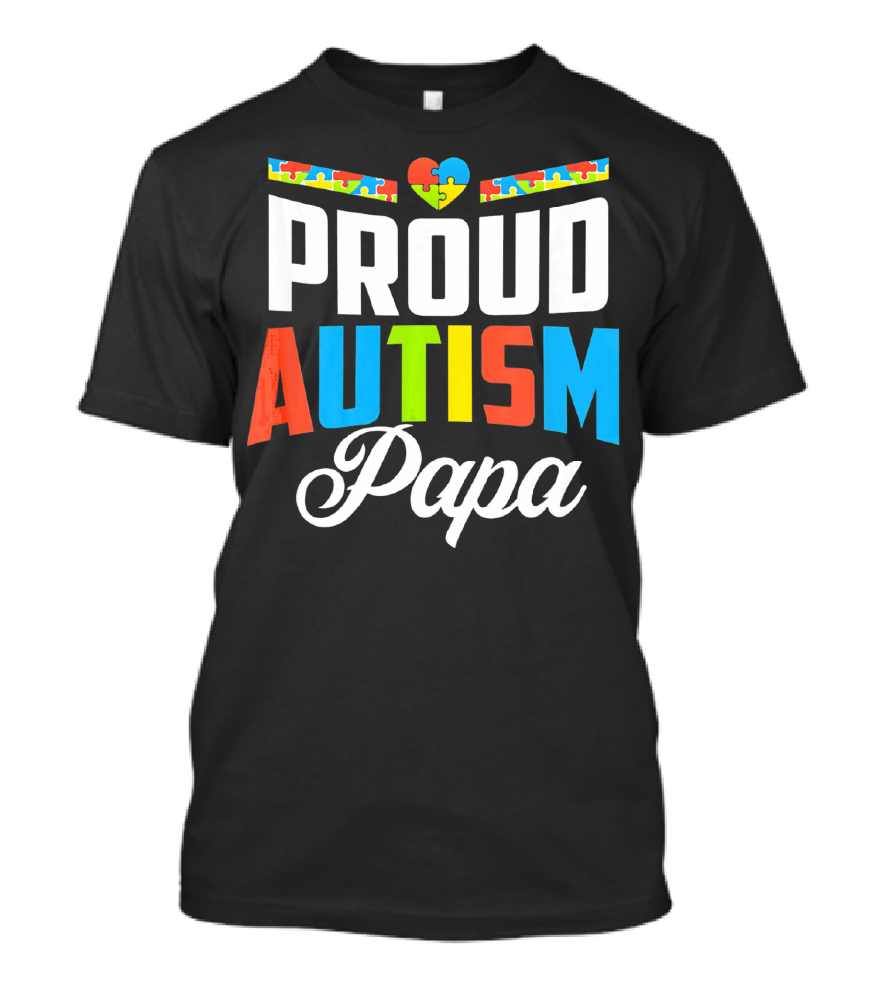 Proud Autism Papa Puzzle Heart Awareness Support T-Shirt