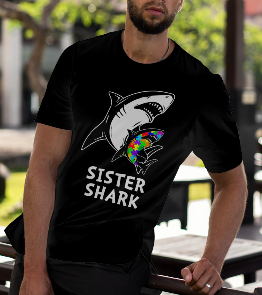 Sister Shark Autism Awareness Puzzle T-Shirt