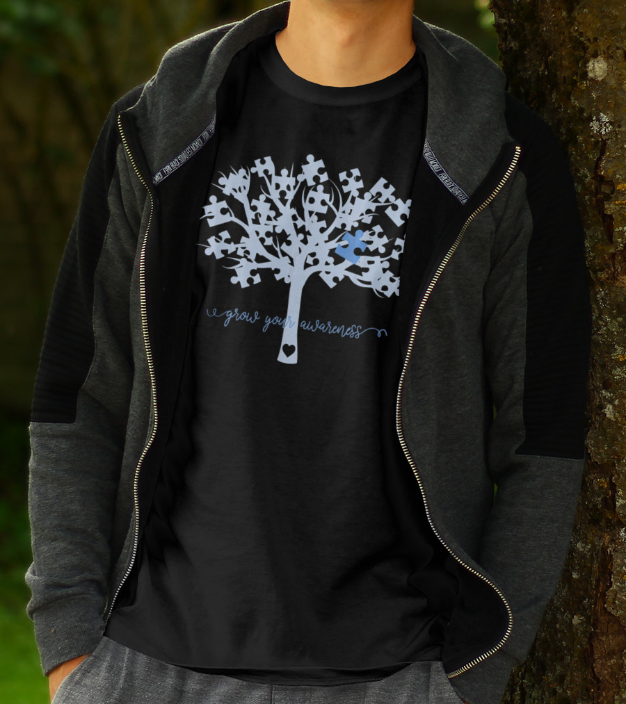 Grow Your Awareness Tree Jigsaw Puzzle Heart T-Shirt