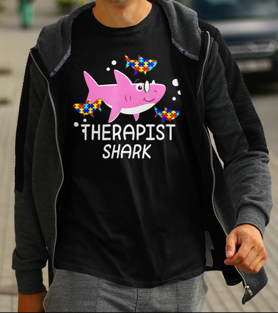 Therapist Shark Autism Awareness Puzzle Piece Sharks T-Shirt