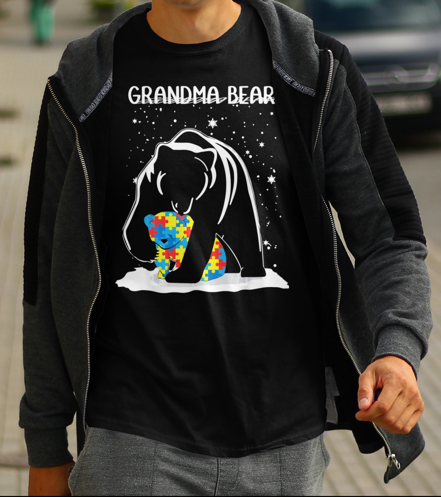 Grandma Bear With Puzzle Piece Bear For Autism Awareness T-Shirt