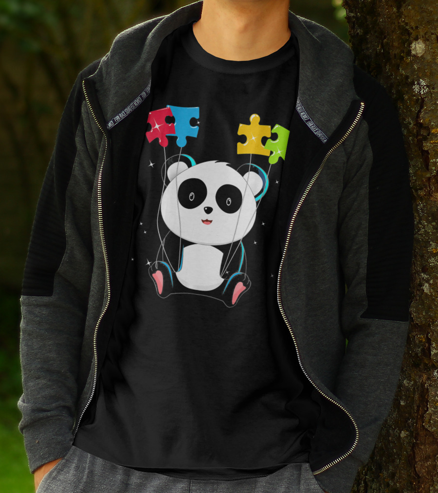 Autism Awareness Cute Panda With Colorful Puzzle Balloons T-Shirt