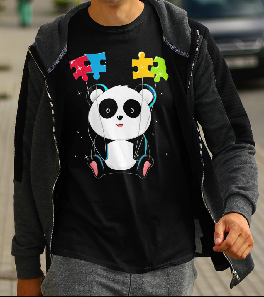 Autism Awareness Cute Panda With Colorful Puzzle Balloons T-Shirt
