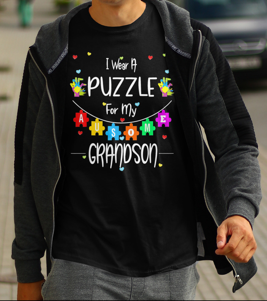 I Wear A Puzzle For My Ausome Grandson T-Shirt