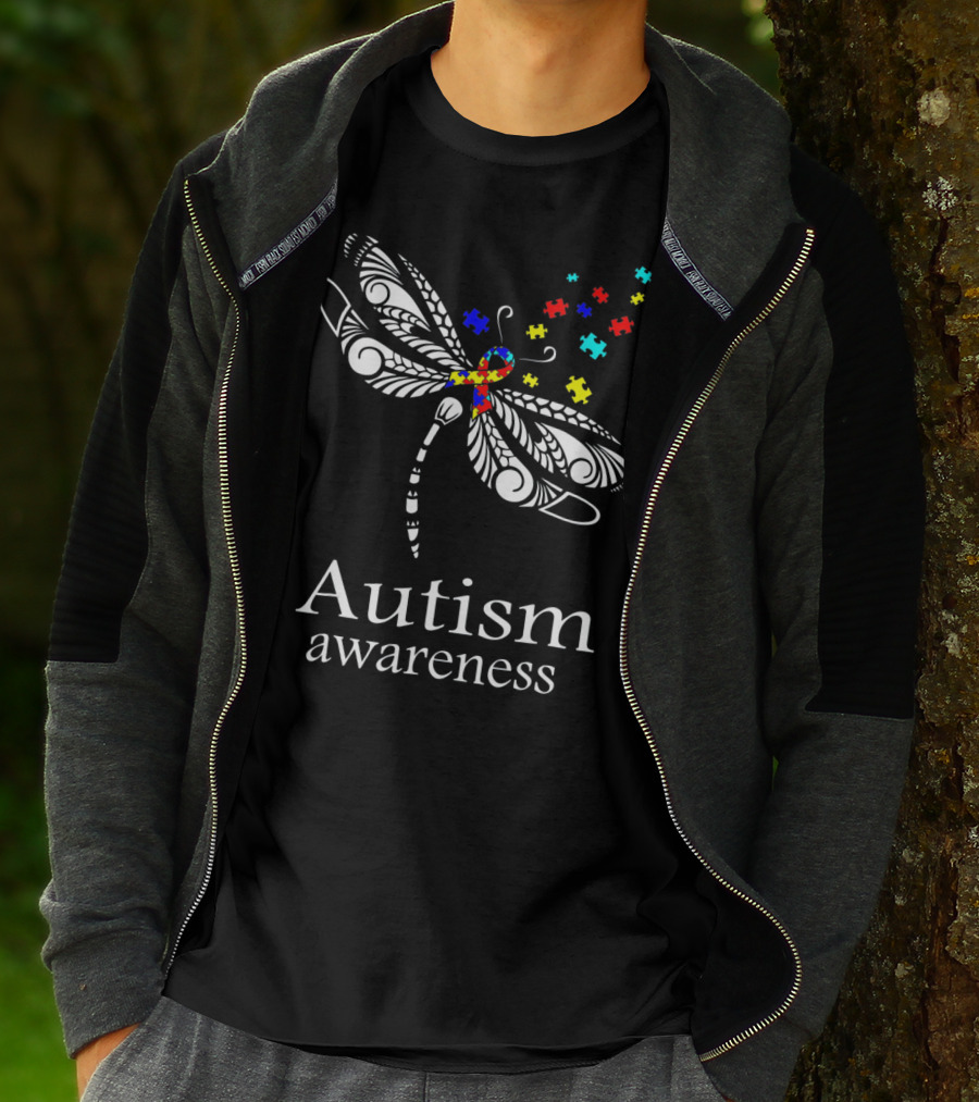Autism Awareness Dragonfly Puzzle Pieces Symbolizing Support T-Shirt