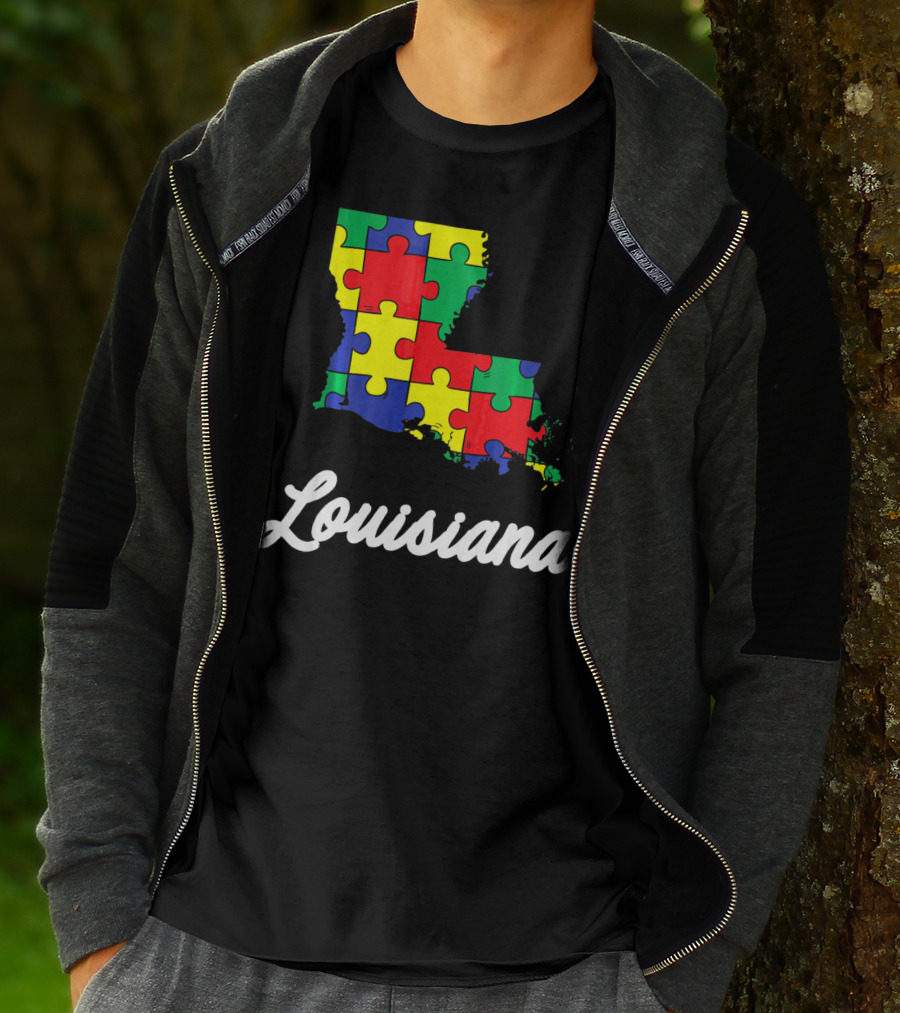 Autism Awareness Puzzle Map Louisiana T-Shirt