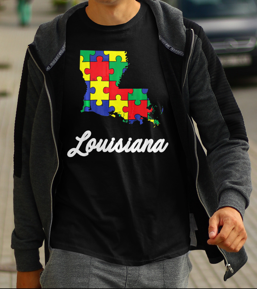 Autism Awareness Puzzle Map Louisiana T-Shirt