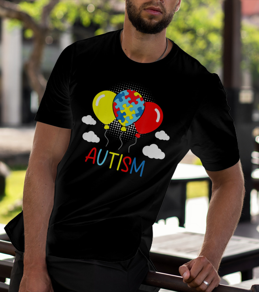 Autism Awareness Balloons Puzzle Clouds T-Shirt