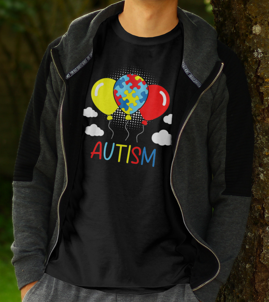 Autism Awareness Balloons Puzzle Clouds T-Shirt