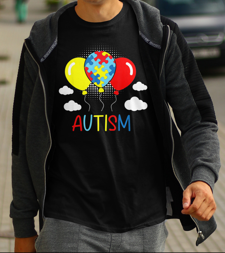 Autism Awareness Balloons Puzzle Clouds T-Shirt