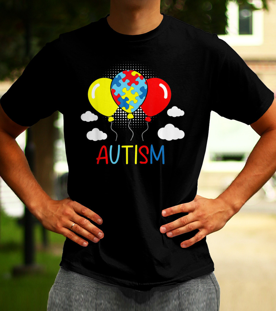 Autism Awareness Balloons Puzzle Clouds T-Shirt