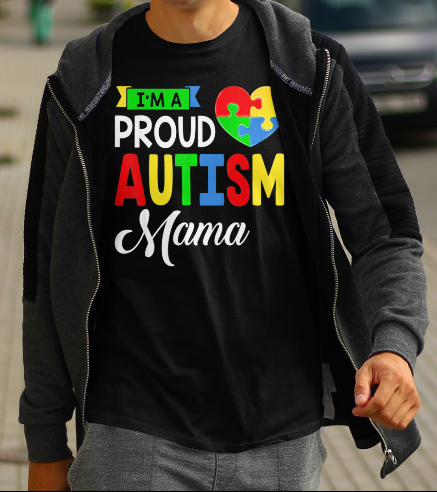 I'M A Proud Autism Mama Puzzle Heart Mamasaurus T-Shirt