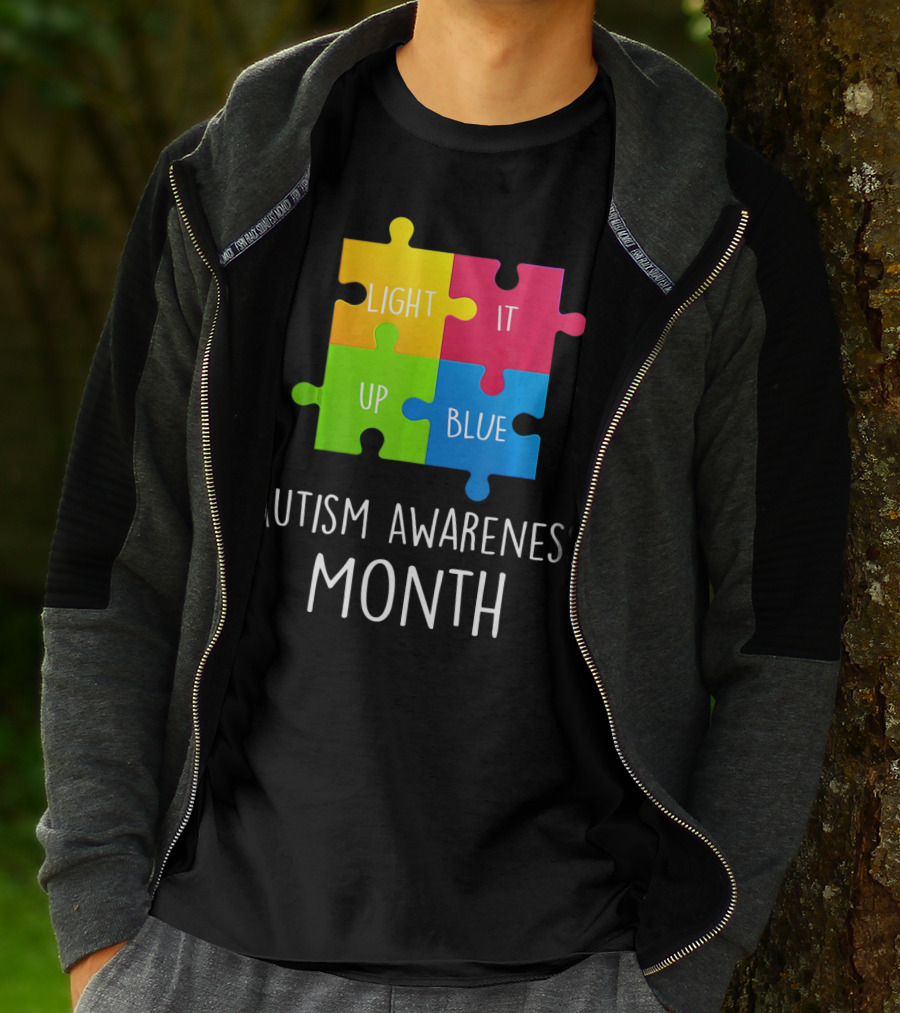 Light It Up Blue Autism Awareness Month Puzzle Piece T-Shirt
