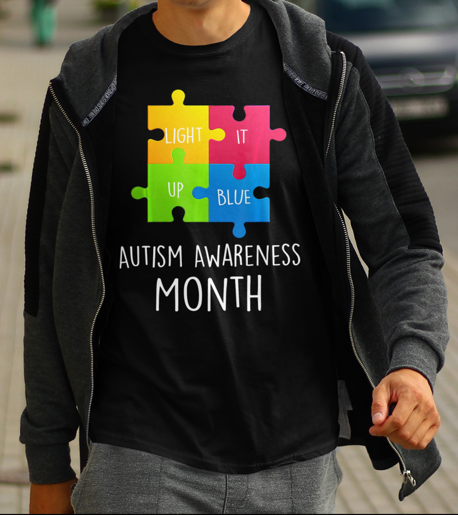 Light It Up Blue Autism Awareness Month Puzzle Piece T-Shirt