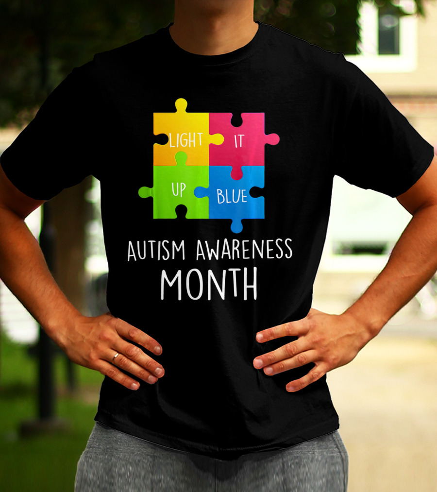 Light It Up Blue Autism Awareness Month Puzzle Piece T-Shirt