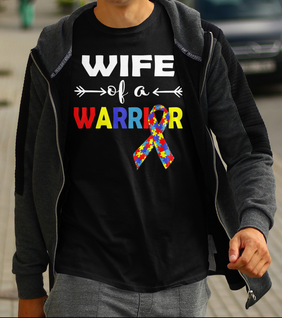 Wife Of A Warrior Autism Awareness Ribbon Puzzle T-Shirt