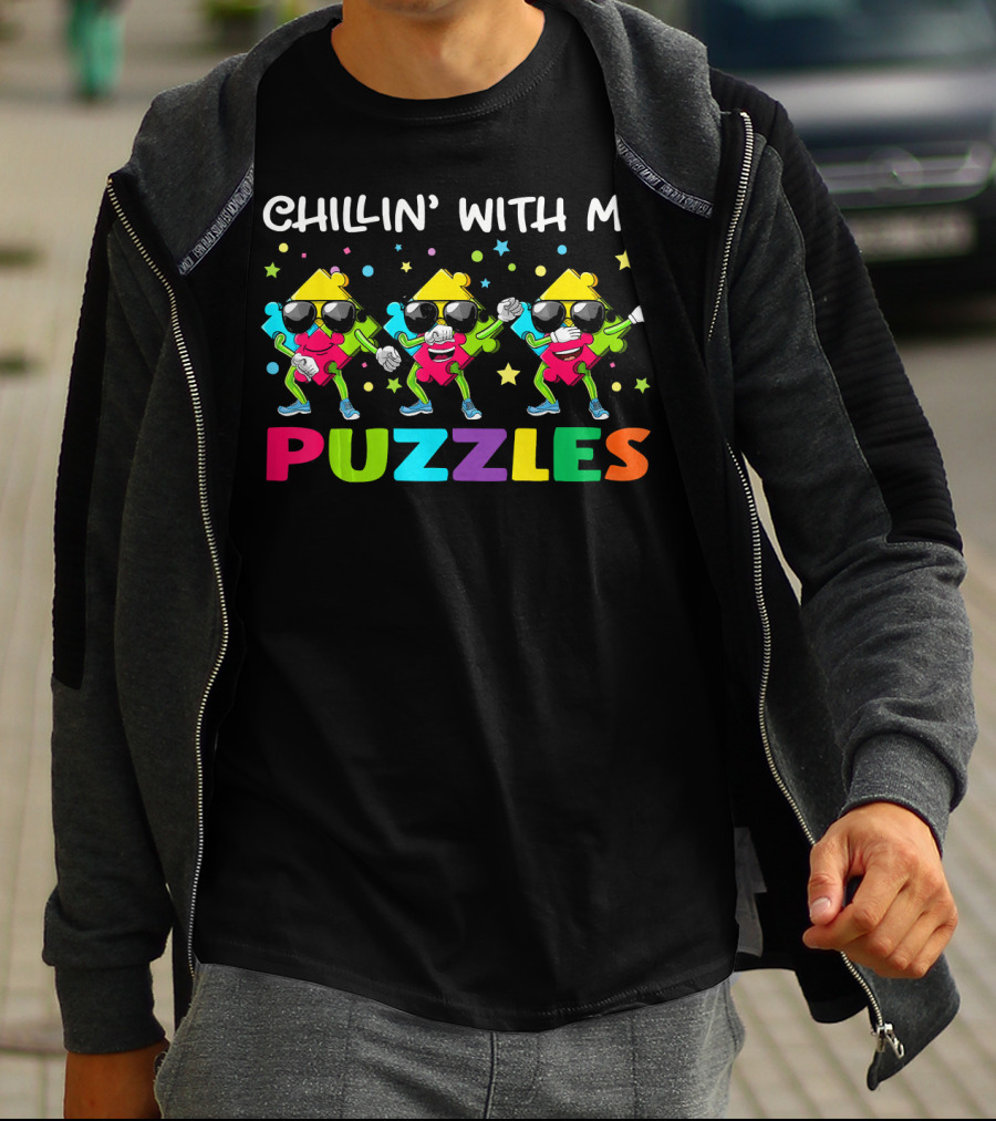Chillin With My Puzzles Cool Dancing Characters With Autism Awareness T-Shirt
