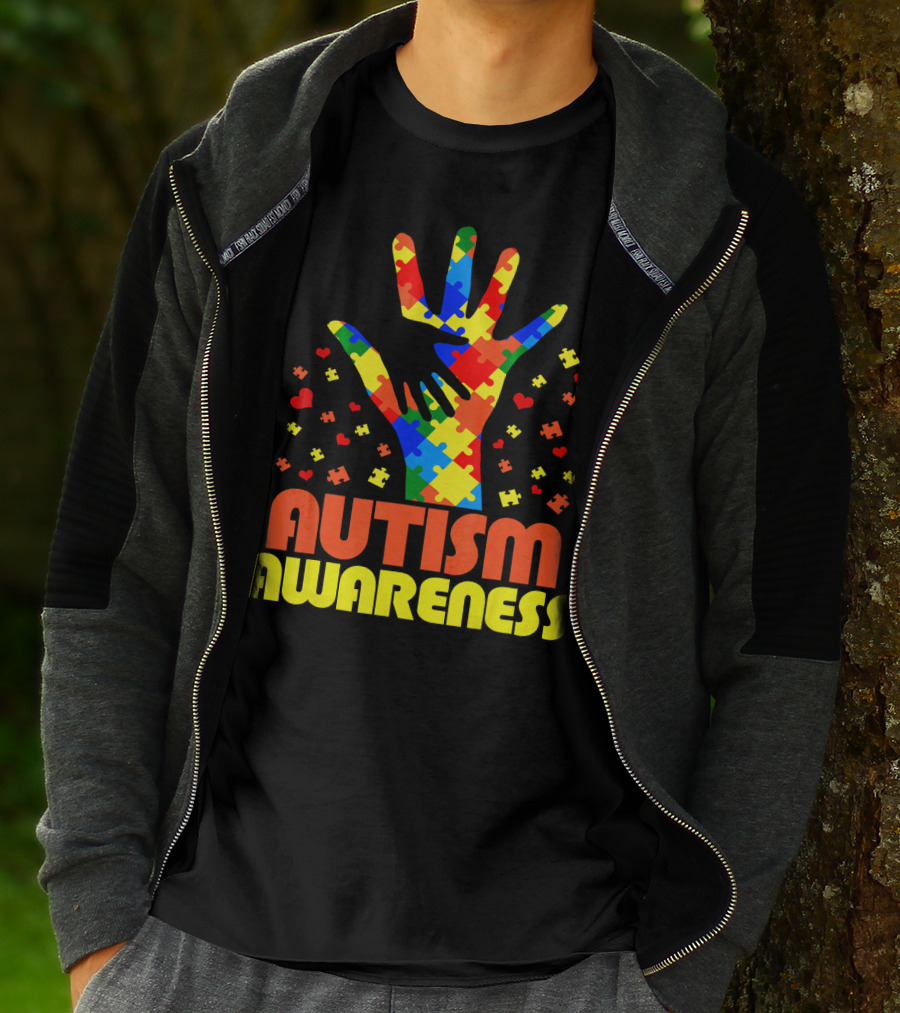 Autism Awareness Puzzle Piece Hand Son Daughter T-Shirt