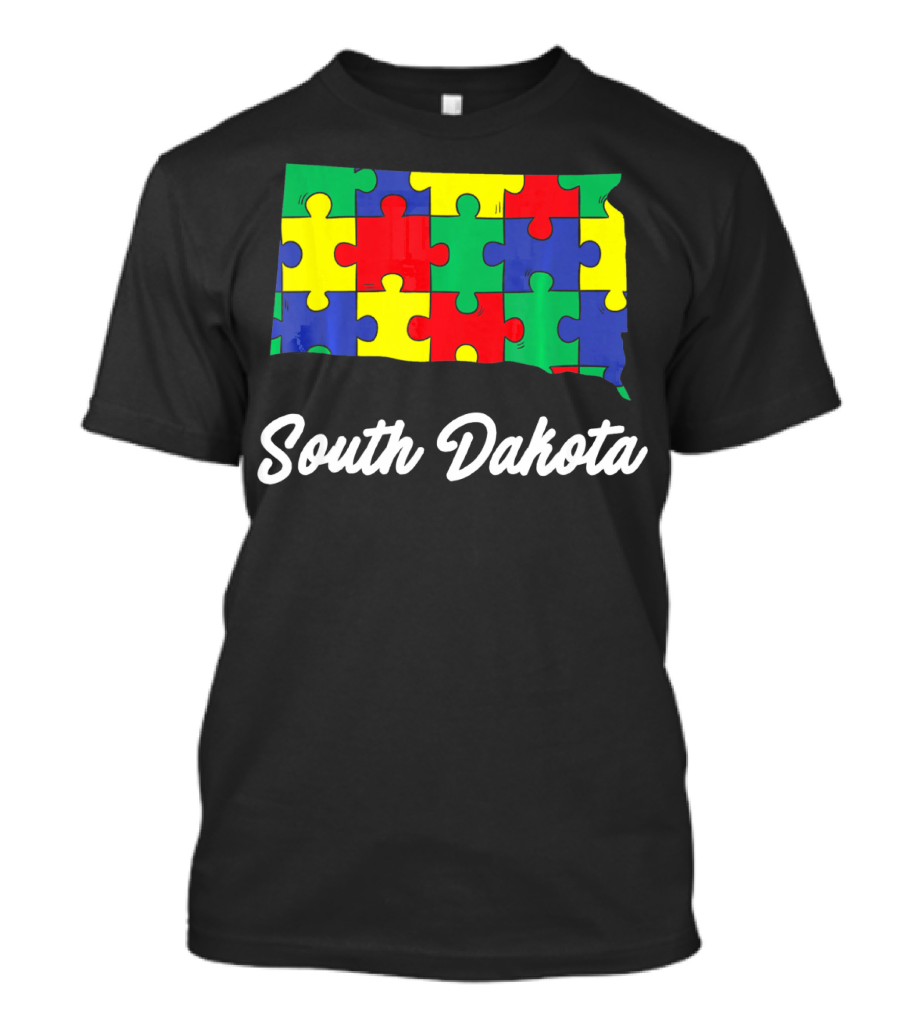 South Dakota Autism Awareness Puzzle Map T-Shirt