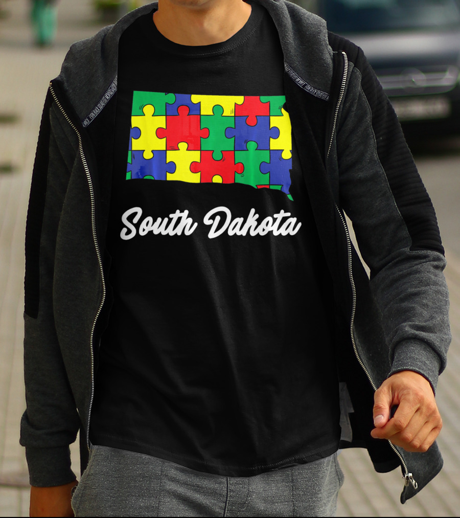 South Dakota Autism Awareness Puzzle Map T-Shirt