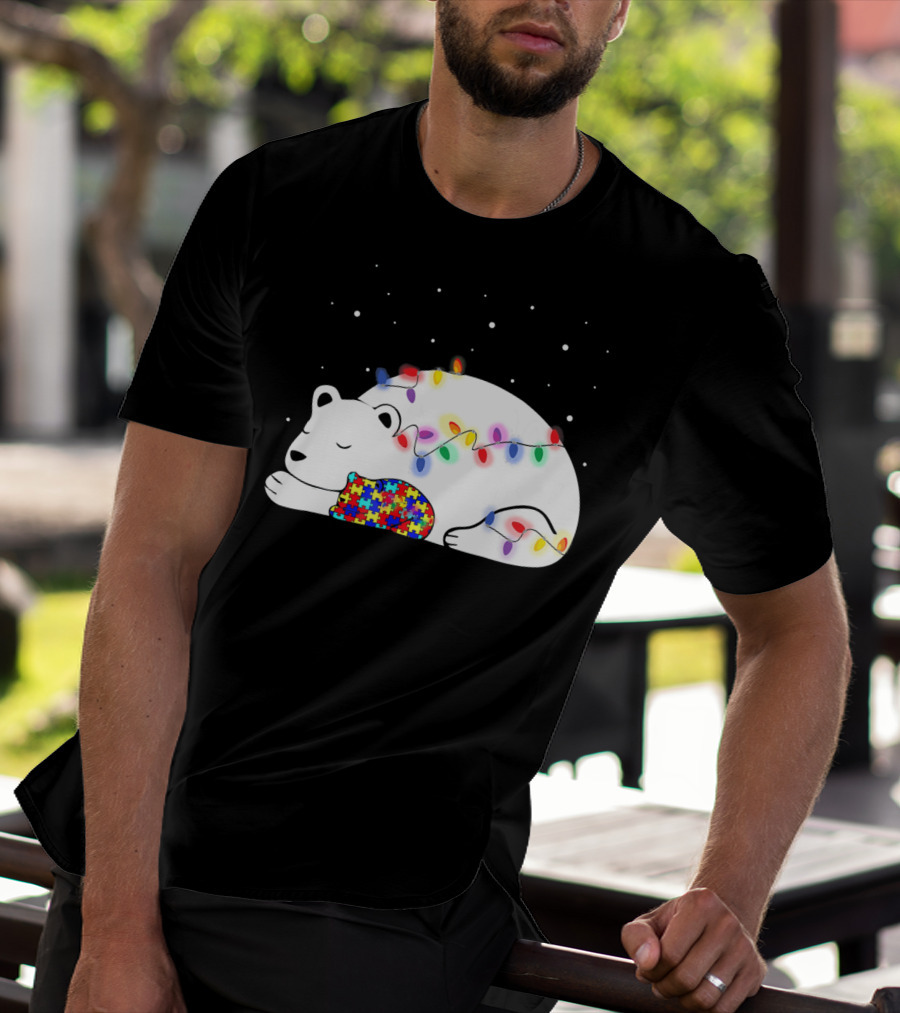 Autism Awareness Mama Bear Christmas Lights Puzzle T-Shirt