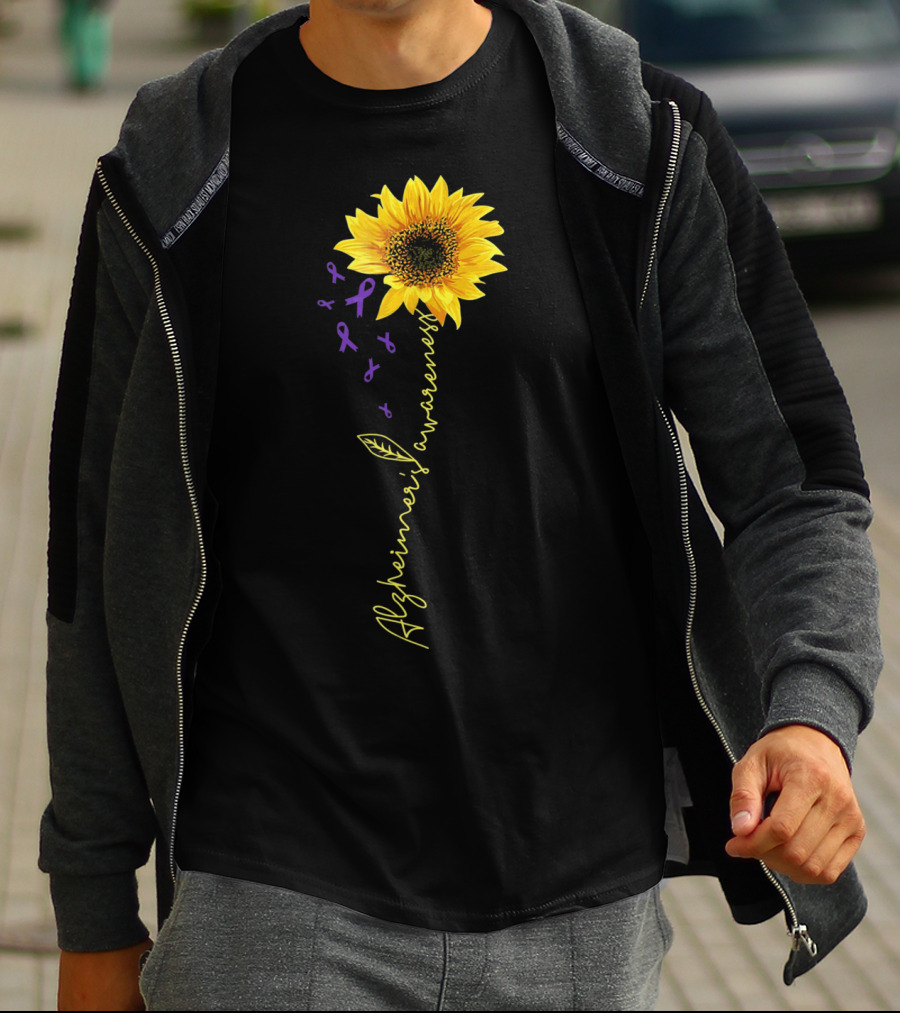 Sunflower Purple Ribbons Alzheimer's Awareness T-Shirt