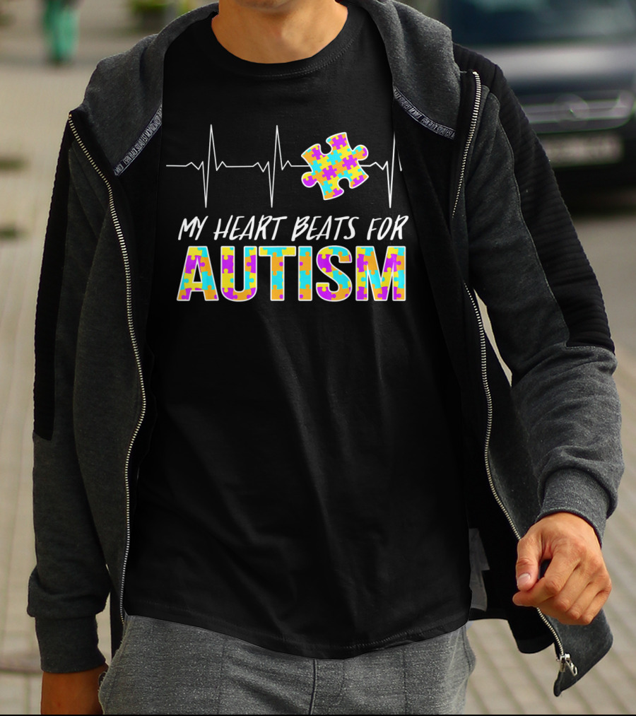 My Heart Beats For Autism Awareness Puzzle Piece T-Shirt