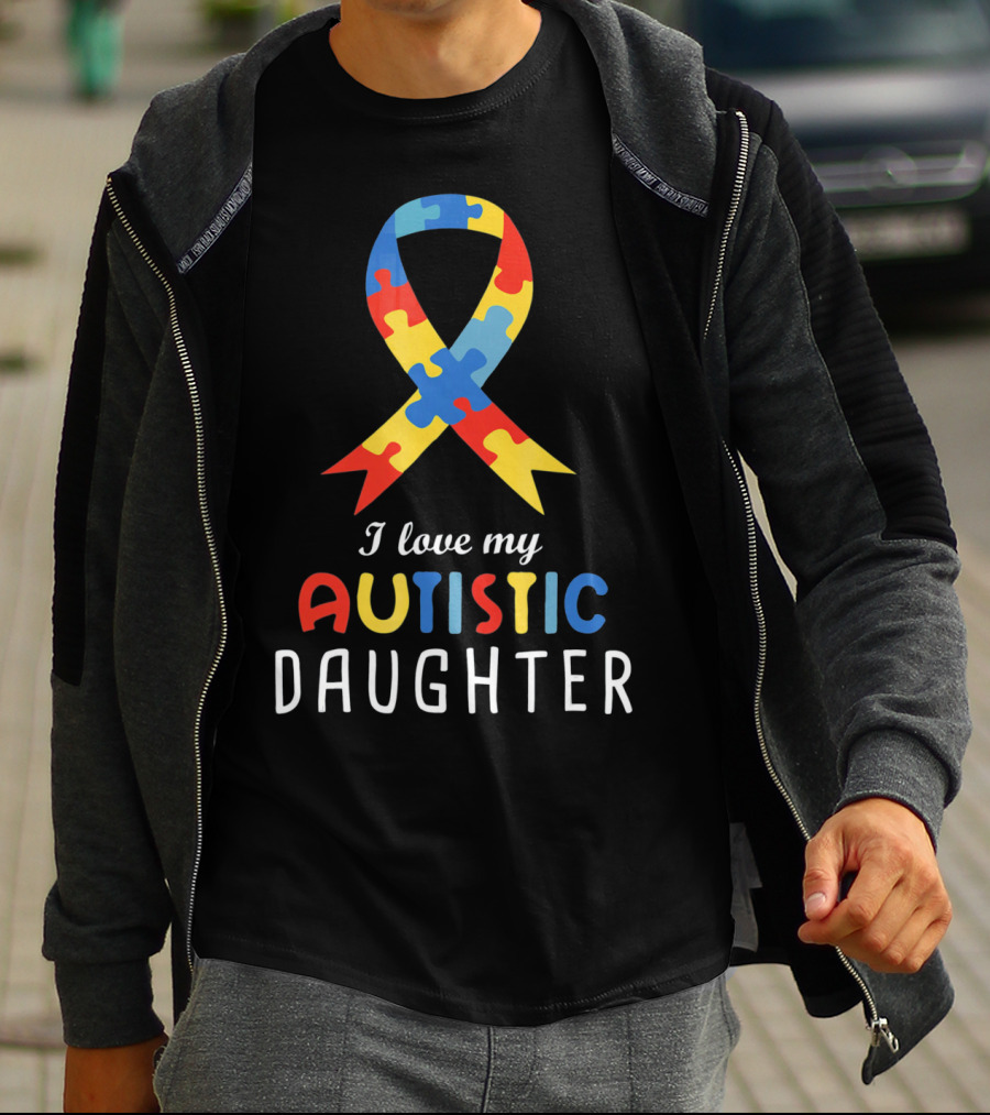 I Love My Autistic Daughter Autism Awareness Puzzle T-Shirt