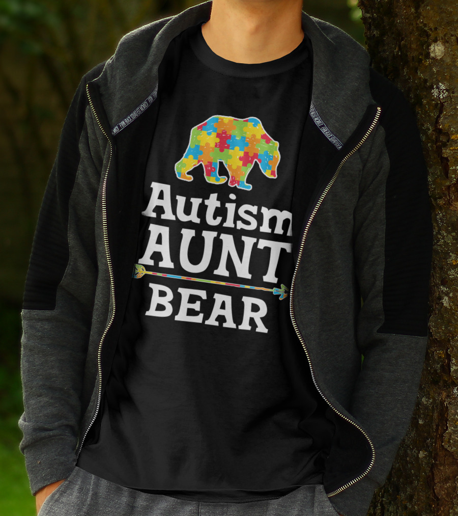Autism Awareness Aunt Bear Puzzle Pattern Arrow T-Shirt
