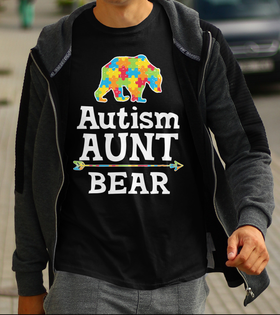 Autism Awareness Aunt Bear Puzzle Pattern Arrow T-Shirt