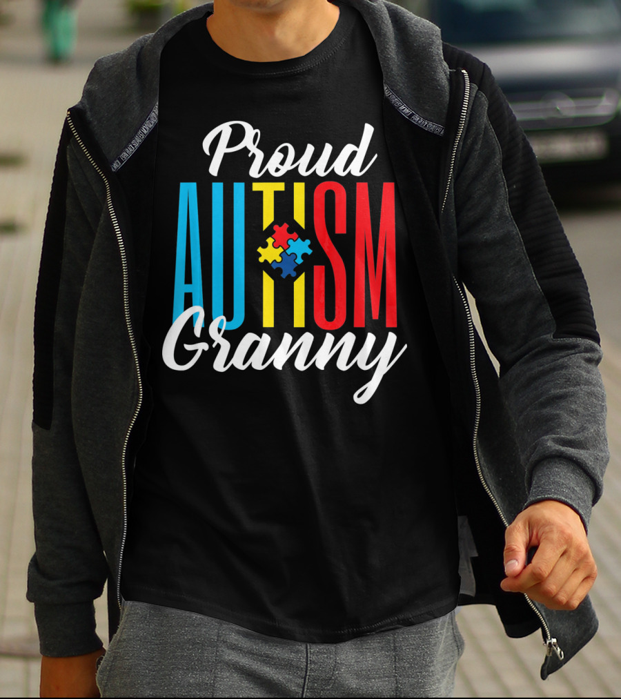 Proud Autism Granny With Colorful Puzzle Awareness T-Shirt