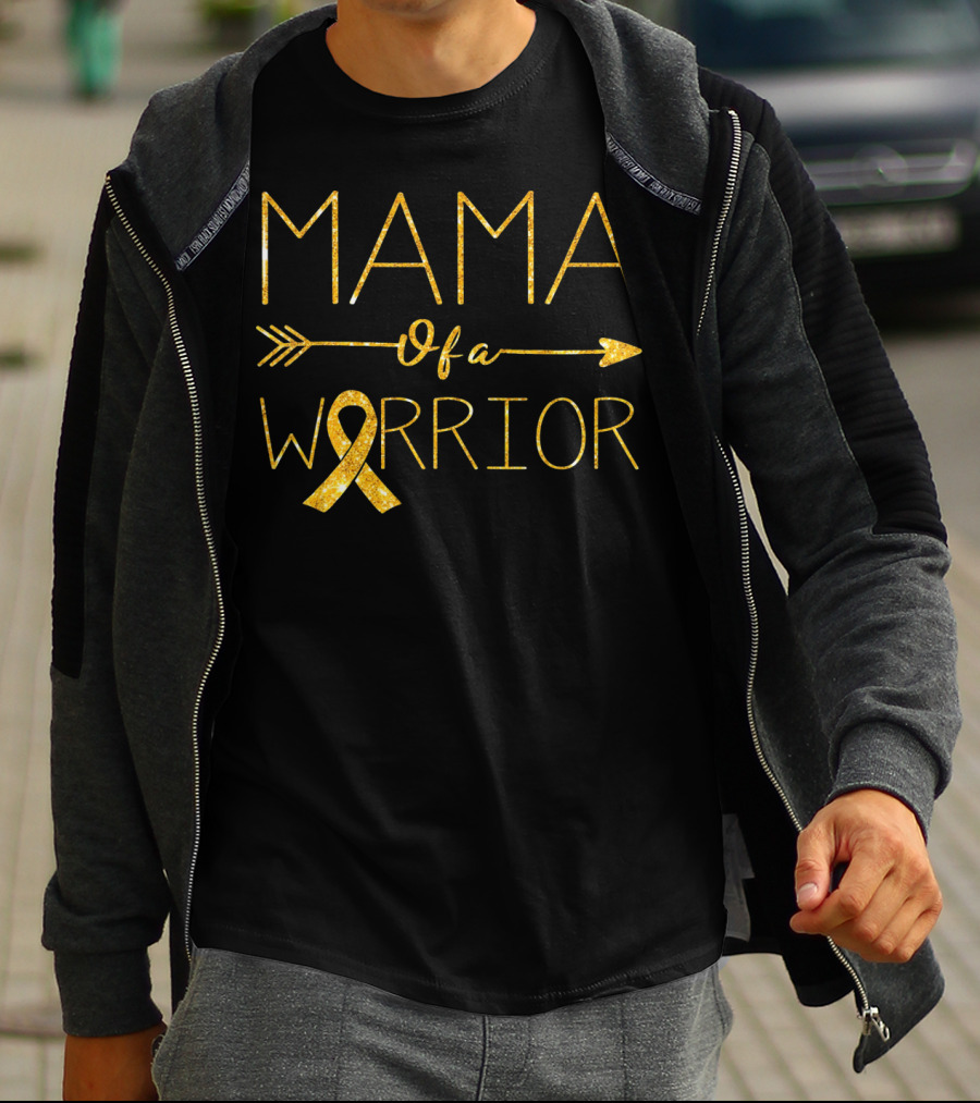 MAMA Of A Warrior Golden Ribbon Childhood Cancer Awareness T-Shirt