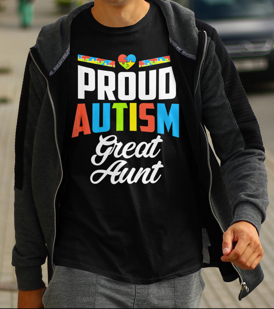 Proud Autism Great Aunt Puzzle Heart Awareness Support T-Shirt