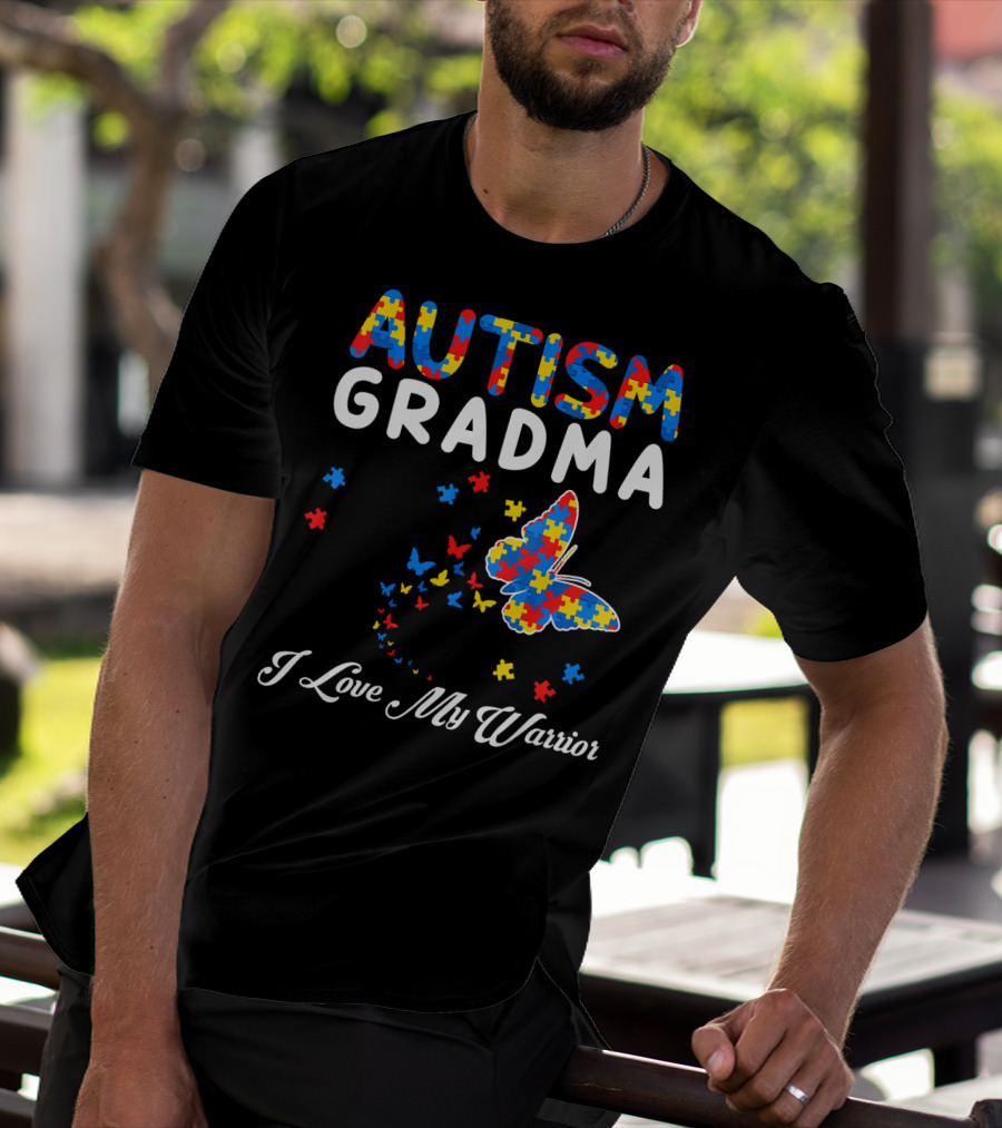 Autism Grandma I Love My Warrior Butterfly Puzzle T-Shirt