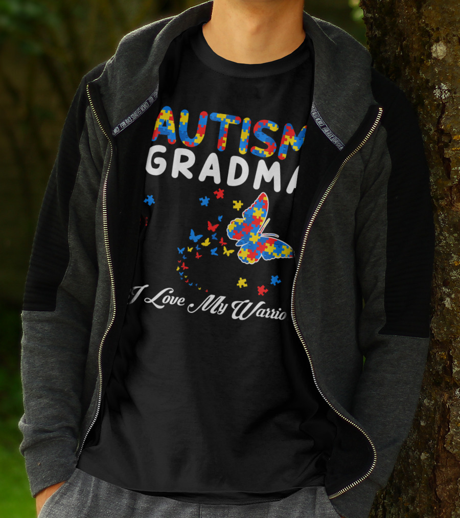 Autism Grandma I Love My Warrior Butterfly Puzzle T-Shirt