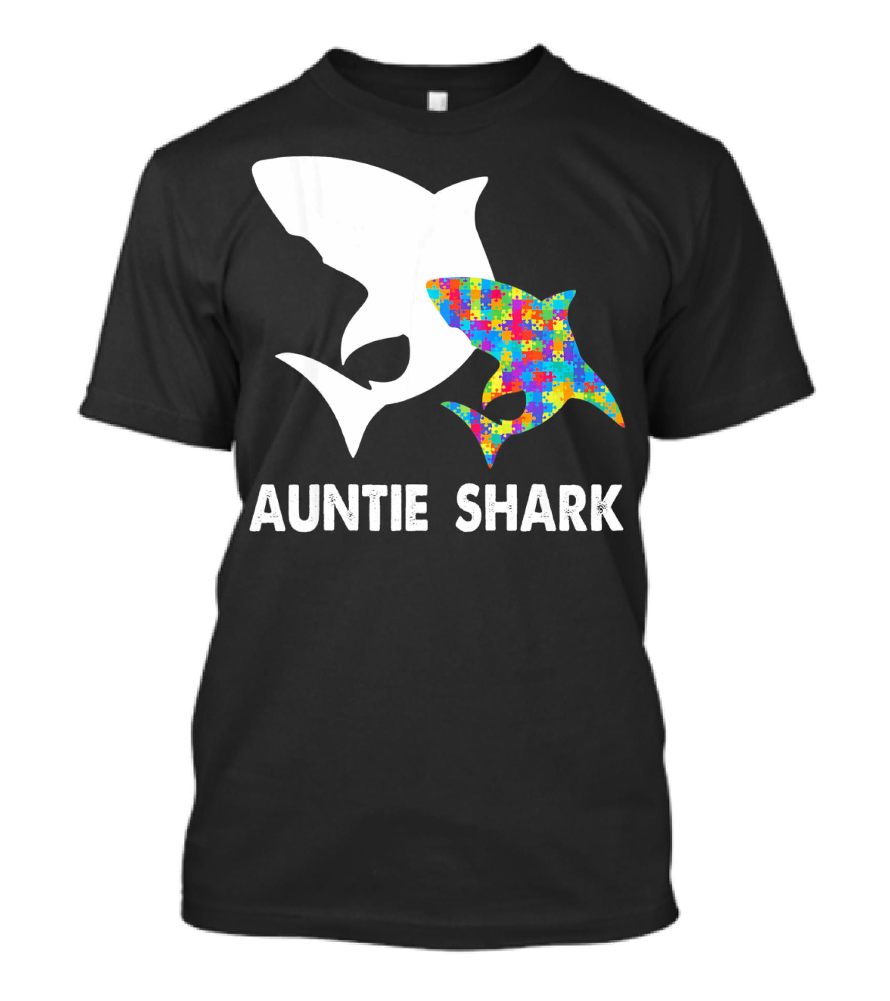 Auntie Shark Autism Puzzle Piece Warrior T-Shirt
