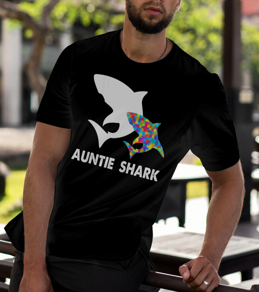 Auntie Shark Autism Puzzle Piece Warrior T-Shirt